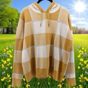 Rachel Roy Mustard Yellow Plaid Hooded Long Sleeve Cozy Holiday Size L